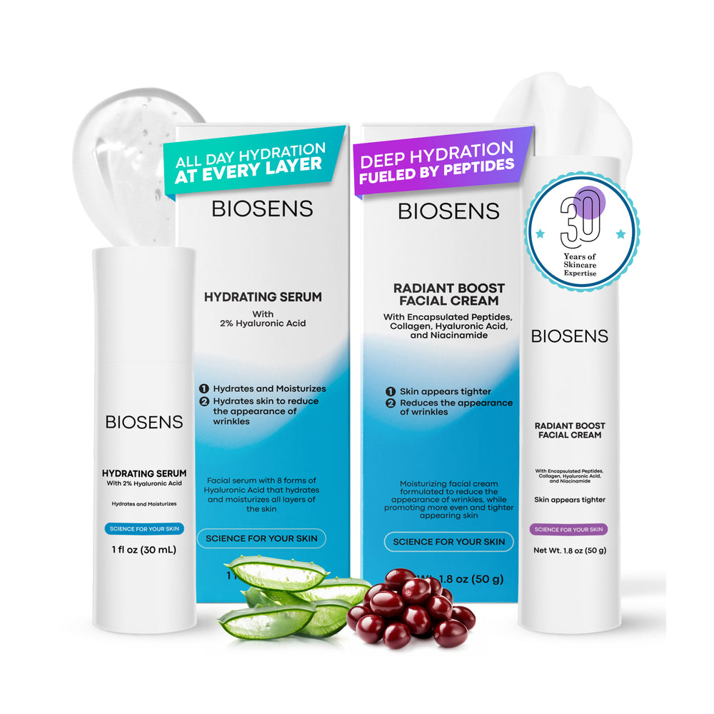 BIOSENS ANTIAGING BUNDLE | Hydrating Serum + Radiant Boost Cream  | 1 Airless Bottle each