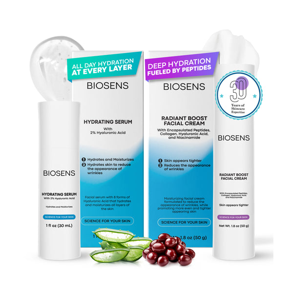 BIOSENS ANTIAGING BUNDLE | Hydrating Serum + Radiant Boost Cream  | 1 Airless Bottle each